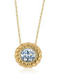 Triton 2 carat round lab grown diamond simulant cubic zirconia bezel set twisted rope pendant in 14k yellow gold.