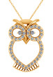 Owl Pendant with pave set round laboratory grown diamond look cubic zirconia in 14k yellow gold.