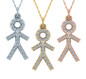 Little Boy Stick Figure Charm Pendant with pave set round lab grown diamond simulant cubic zirconia in 14k gold.
