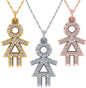 Little Girl Stick Figure Charm Pendant with pave set round lab grown diamond quality cubic zirconia in 14k gold.