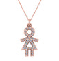 Little Girl Stick Figure Charm Pendant with pave set round lab grown diamond alternative cubic zirconia in 14k rose gold.