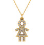 Little Girl Stick Figure Charm Pendant with pave set round lab grown diamond look cubic zirconia in 14k yellow gold.