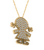 Little Girl Pendant with pave set round lab grown diamond look cubic zirconia in 14k yellow gold.