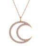Lunar Crescent Moon Pendant with prong set round lab grown diamond quality cubic zirconia in 14k rose gold.