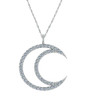 Lunar Crescent Moon Pendant with prong set round simulated laboratory grown diamond alternative cubic zirconia in 14k white gold.