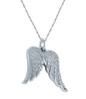 Angelic Angel Wings Charm Pendant with pave set round lab grown diamond look cubic zirconia in 14k white gold.