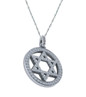 Star of David Halo Round Pave Set Pendant with lab grown diamond simulant cubic zirconia in 14k white gold.