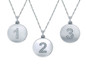 Numeric number pave lab grown diamond quality cubic zirconia disc charm pendants in 14k white gold.