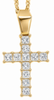 Quatrain Princess Cut Cross Pendant with lab created diamond look cubic zirconia in 14k yellow gold.