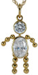 Boy Bezel Set Oval and Round Pendant with laboratory grown diamond look cubic zirconia in 14k yellow gold.