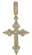 Fiorino Pave Set Round Cross Pendant with lab grown diamond simulant cubic zirconia in 14k yellow gold.