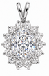 Oval 1.5 Carat Classic Cluster Cubic Zirconia Halo Pendant with lab created diamond look cubic zirconia in 14k white gold.