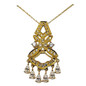 Elegante Pear Pave Set Round Chandelier Pendant with lab grown diamond look cubic zirconia in 14k yellow gold.