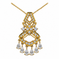Elegante Pear Pave Set Round Chandelier Pendant with lab grown diamond look cubic zirconia in 14k yellow gold.
