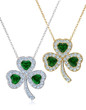 St. Patricks Day Lucky Shamrock Irish Clover Leaf Pendant with lab grown diamond look cubic zirconia in 14k gold.