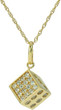 Lucky Dice Pendant with burnished set laboratory grown diamond simulant cubic zirconia in 14k yellow gold.