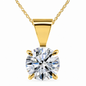 Catania Solitaire Pendant with 1 carat round lab grown diamond look cubic zirconia in 14k yellow gold.