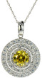 Darby Triple Halo Pave Set Round Pendant with lab grown diamond look cubic zirconia in 14k white gold.