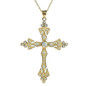 Alastair Pave Set Round Bezel Antique Cross Pendant with lab grown diamond look cubic zirconia in 14k yellow gold.