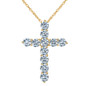 Tiphany Medium Cross Round Shared Prong Pendant with lab grown diamond look cubic zirconia in 14k yellow gold.