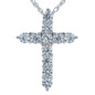 Petite Tiphany Cross Pendant with shared prong set round lab grown diamond quality cubic zirconia in 14k white gold.