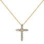 Petite Tiphany Cross Pendant with shared prong set round lab grown diamond simulant cubic zirconia in 14k yellow gold.