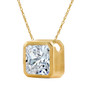 Octamond 1 carat bezel set lab grown diamond look cubic zirconia octagonal solitaire pendant in 14k yellow gold.