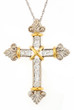 Balfour Two Tone Antique Old World Style Cross Pendant with lab grown diamond simulant cubic zirconia in 14k gold.