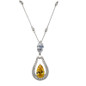 Nova Pear Marquis Pave Round Drop Pendant Necklace with lab grown canary diamond diamond simulant cubic zirconia in 14k white gold.