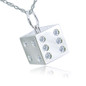 Vegas Baby Dice Pendant with burnish set lab grown diamond look cubic zirconia in 14k white gold.