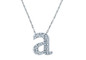 Floating lowercase letter pave lab grown diamond look cubic zirconia initial necklace in 14k white gold.