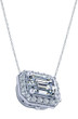 Emerald Cut 1 Carat Horizontal Pave Halo Pendant Necklace with simulated lab created diamond alternative cubic zirconia in 14k white gold.