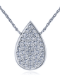 Pear Tear Drop Shape Pave Disc Necklace with lab grown diamond simulant cubic zirconia in 14k white gold.