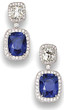 Man made sapphire emerald cushion cut 9 carat lab created cubic zirconia halo drop earrings in 14k white gold.