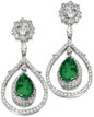 Pave halo 5 carat pear lab grown diamond look cubic zirconia drop earrings in platinum.