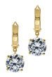 Fusion 2 carat each laboratory grown diamond quality cubic zirconia hinged huggie hoop drop earrings in 18k yellow gold.