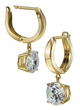 Fusion 2 carat each laboratory grown diamond look cubic zirconia hinged huggie hoop drop earrings in 18k yellow gold.