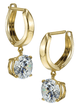 Fusion 2 carat each lab grown diamond alternative cubic zirconia hinged huggie hoop drop earrings in 14k gold.