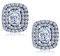 Carousel 1.5 carat each cushion emerald double halo pave laboratory grown diamond look cubic zirconia earrings in 14k white gold.