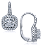 Calypso 1 carat each lab grown cubic zirconia cushion cut pave halo twisted rope leverback earrings in 14k white gold.