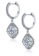 LaRue 1.5 carat asscher cut halo micro pave lab grown diamond alternative cubic zirconia hoop drop earrings in 14k white gold.