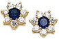 Round .50 carat each sapphire cluster stud laboratory grown diamond look cubic zirconia earrings in 14k yellow gold.