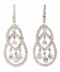 Fontaine pave set round lab created cubic zirconia basket set pear chandelier drop earrings in 14k white gold.