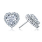 Desire heart shaped laboratory grown diamond look cubic zirconia halo stud earrings in 14k white gold.