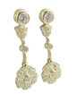 Victoria floral motif pave set round lab grown diamond simulant cubic zirconia drop earrings in 14k yellow gold.