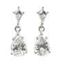 Kite earring drops 2 carat pear drop and custom cut kite lab created cubic zirconia set in 14k white gold.