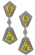 Kite shaped halo lab created cubic zirconia canary drop pave earrings in 14k white gold.