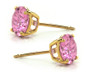 Round 1 carat each lab grown diamond simulant cubic zirconia pink stud earrings in 14k yellow gold.