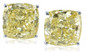 Cushion cut 8.5 carat each lab grown diamond alternative cubic zirconia canary stud earrings in 14k white gold.