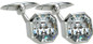 Alexander 5.5 Carat Asscher Cut Bezel Set Cufflinks with lab grown diamond alternative cubic zirconia in 14k white gold.